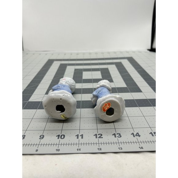 Set of Glazed Ceramic Girl and Boy Blue White Caroler Candle Holders - Picture 5 of 6